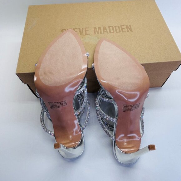 Steve Madden Struts Heels Size 8M Clear Rhinestone Stiletto Silver Sandals - Picture 13 of 16